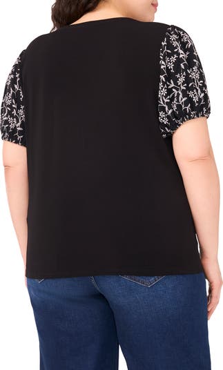 Floral Embroidered Puff Sleeve T-Shirt