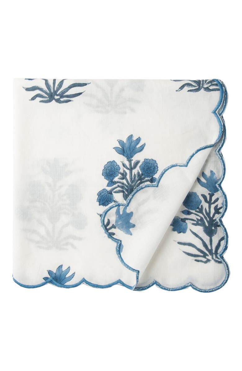 Mela Artisans Azure Handblocked Napkin Set, Main, color, White