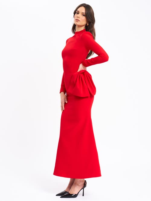 Miss Circle Women Radha Red Backless Longsleeve Maxi Dress With Bow In Red
