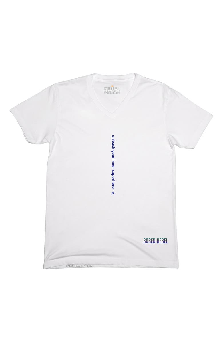BORED REBEL Unleash Your Inner Superhero V-Neck Graphic Undershirt, Alternate, color, White