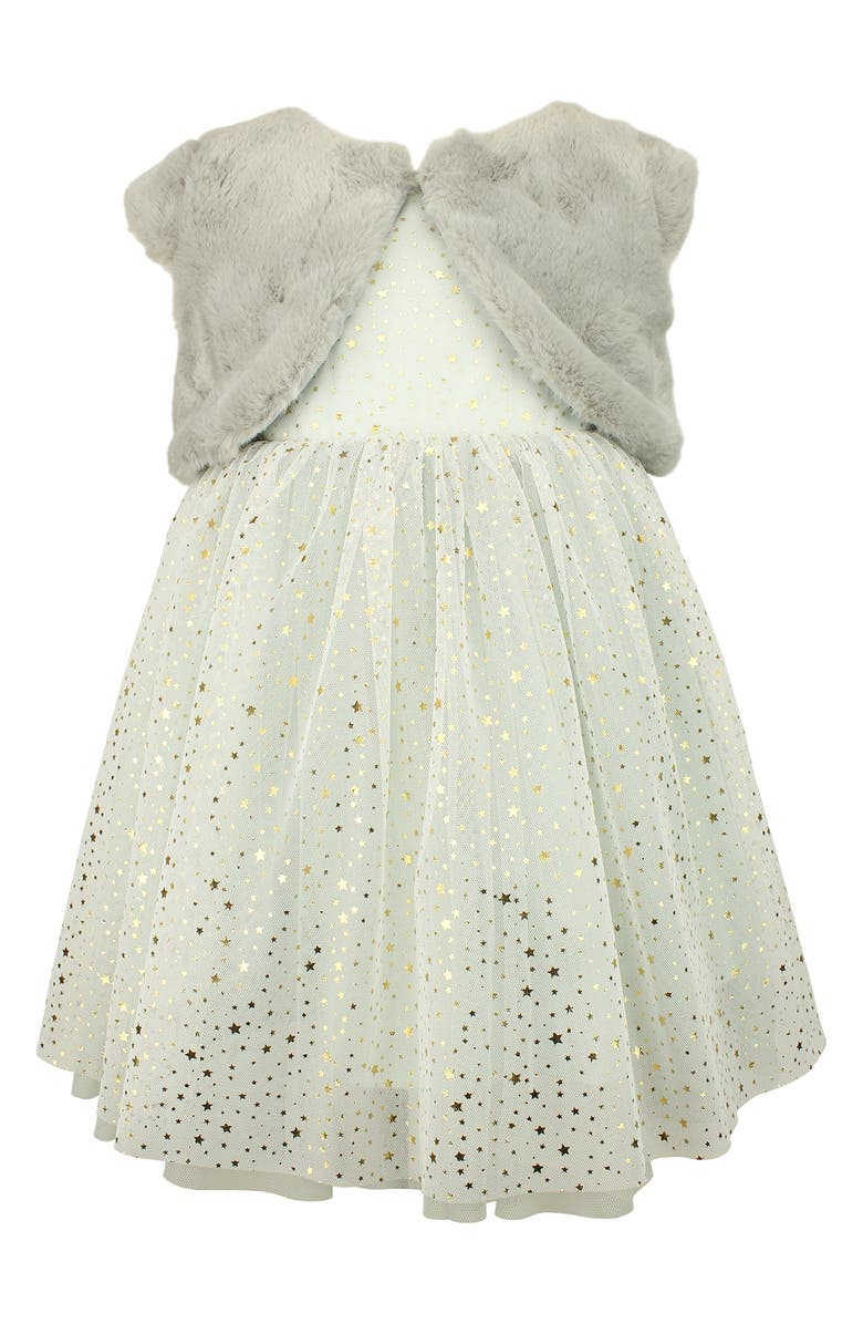 Popatu Kids' Foil Star Tulle Dress & Faux Fur Bolero, Main, color, 