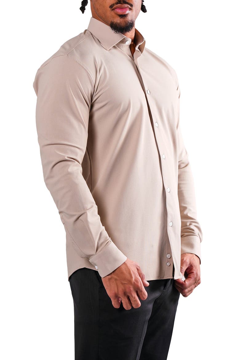 Fibonacci Off White Micropattern Stretch Cotton Blend Button-Up Shirt, Alternate, color, EURO BEIGE BROWN