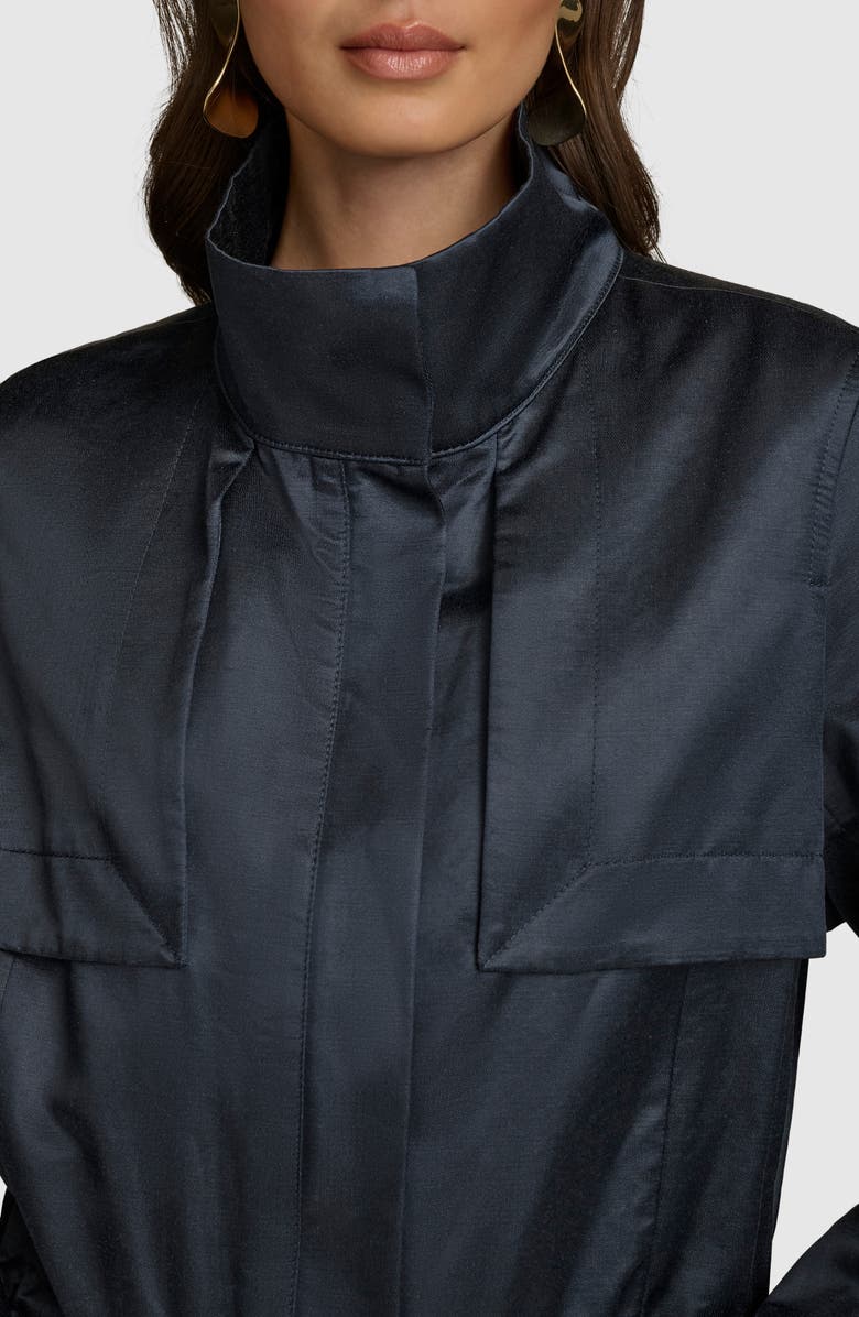 Donna Karan New York Short Cotton Blend Satin Trench Coat, Alternate, color, 