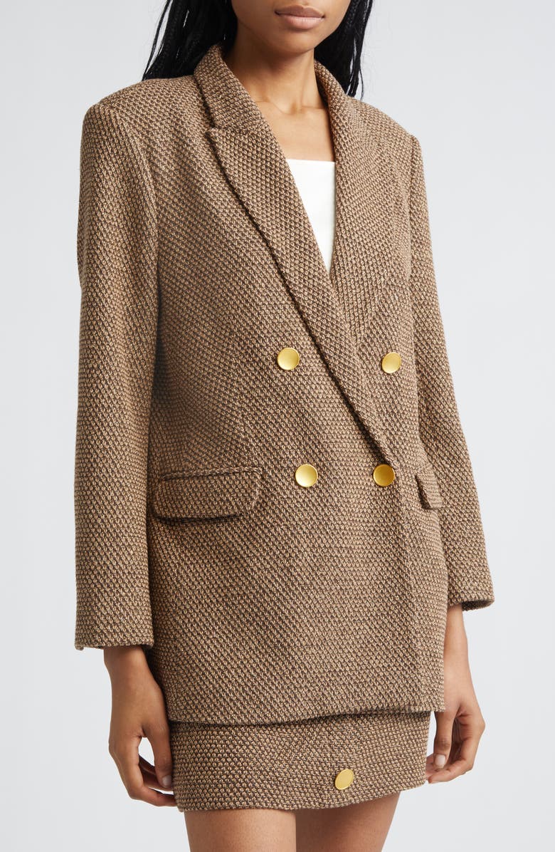 L'AGENCE Riva Double Breasted Knit Blazer, Alternate, color, Hot Fudge/Cinnamon Swirl/Gold