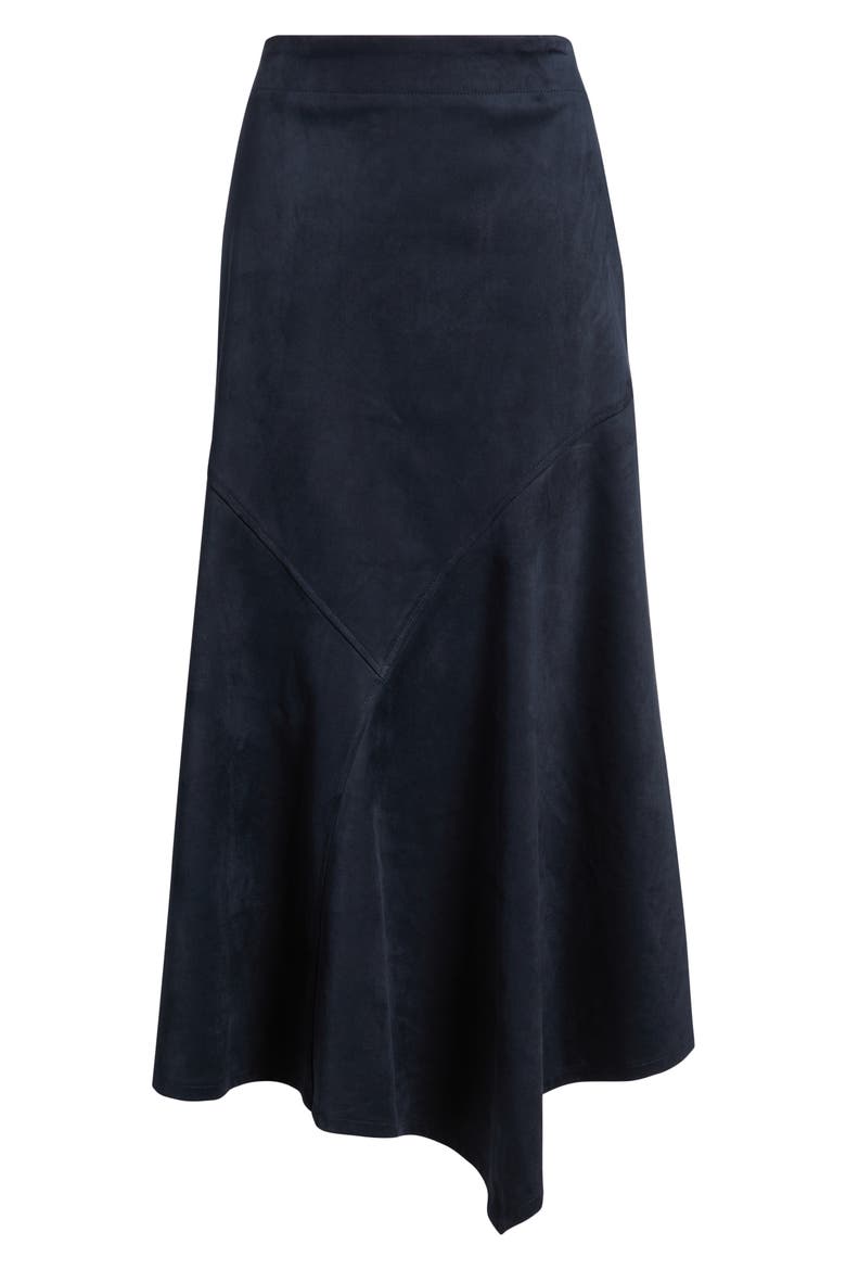 Asymmetrical Hem Faux Suede Midi Skirt, Alternate, color, MIDNIGHT