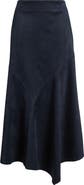 CITY BLUES Asymmetrical Hem Faux Suede Midi Skirt