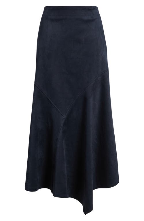 City Blues Asymmetrical Hem Faux Suede Midi Skirt In Blue