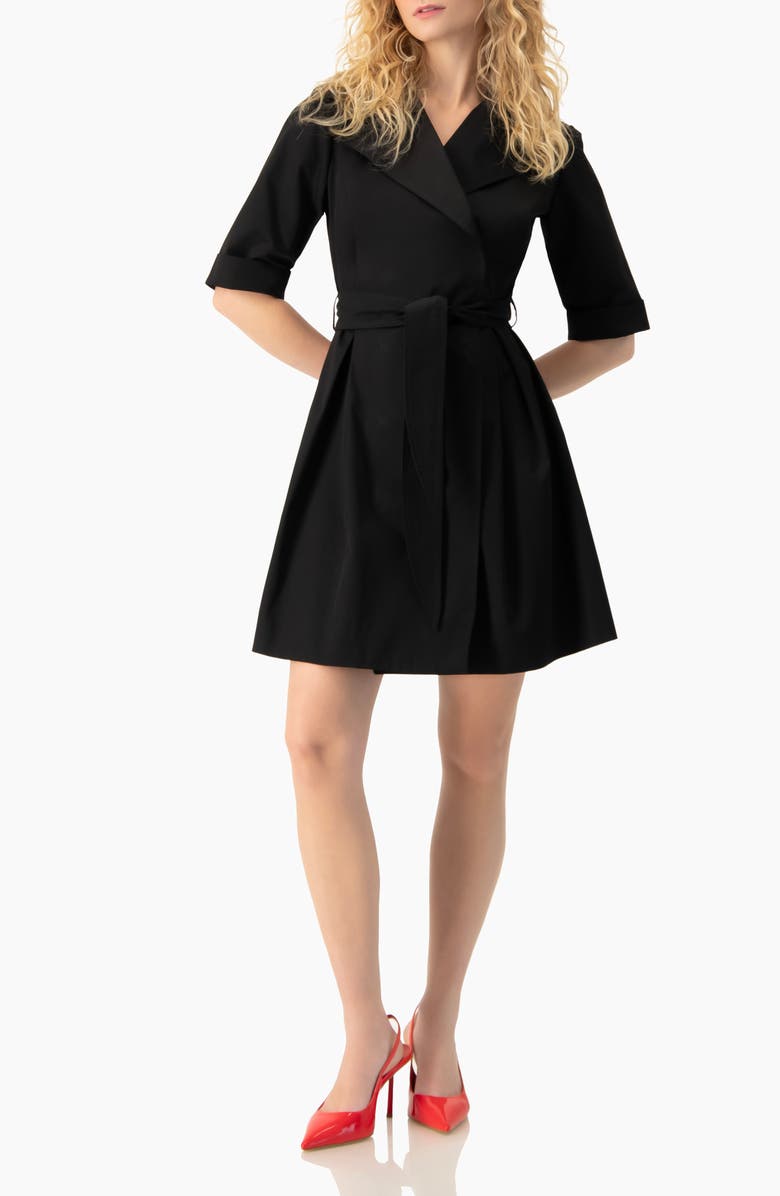 IVONNE Belted Collared Short-Sleeve Shirt Mini Dress, Alternate, color, Black