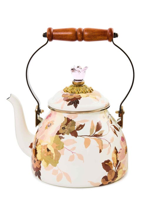 Wild Rose Enameled Steel 2-Quart Tea Kettle