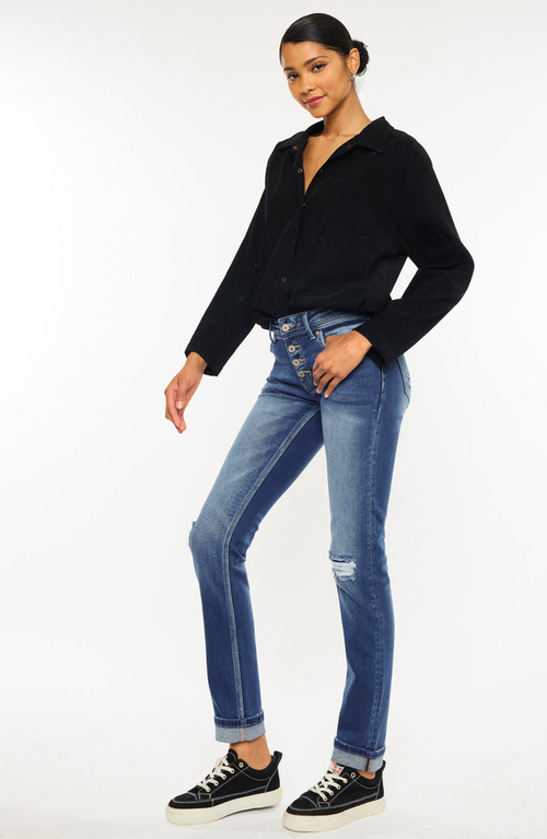 Kancan Eternity Mid Rise Slim Straight Leg Jeans In Blue