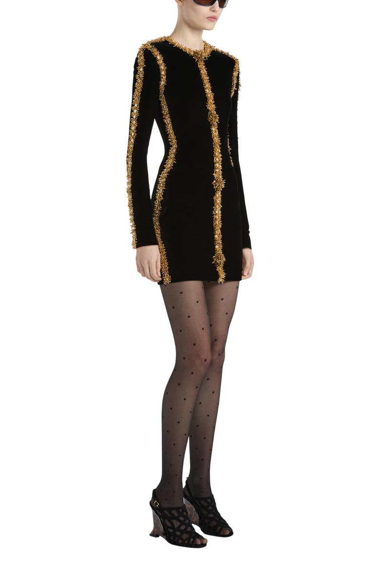 Velvet Dress with Embroidered Trim, Main, color, black
