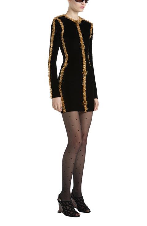 Velvet Dress with Embroidered Trim