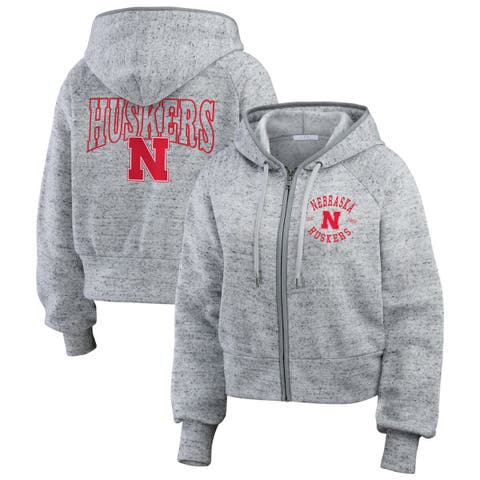 Women's WEAR by Erin Andrews Heather Gray Nebraska Huskers Wear Speckle Double-Hit Raglan Full-Zip Hoodie