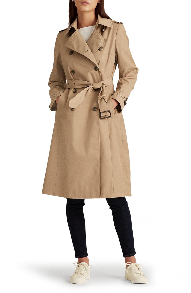 Lauren Ralph Lauren Double Breasted Long Hooded Trench Coat, Main, color,