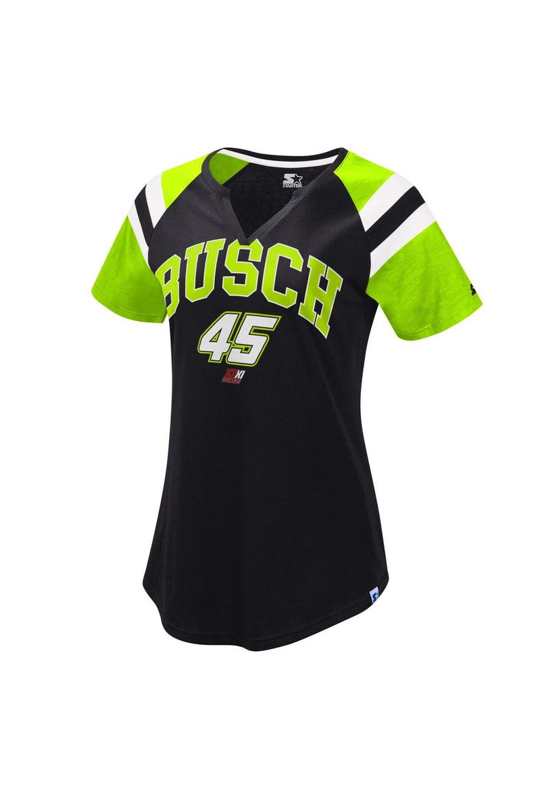 Women's Starter Black/Green Kurt Busch Game On Notch V-Neck T-Shirt, Main, color, Black