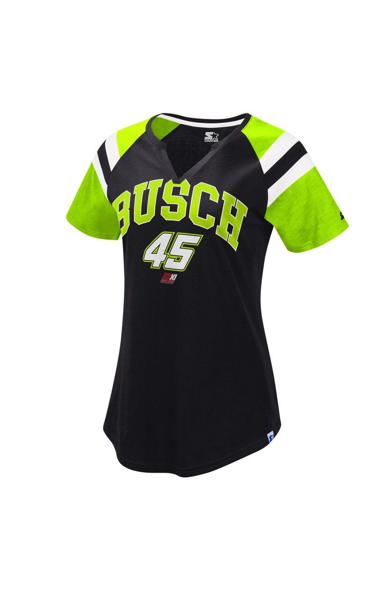 STARTER Women's Starter Black/Green Kurt Busch Game On Notch V-Neck T-Shirt, Main, color, Black