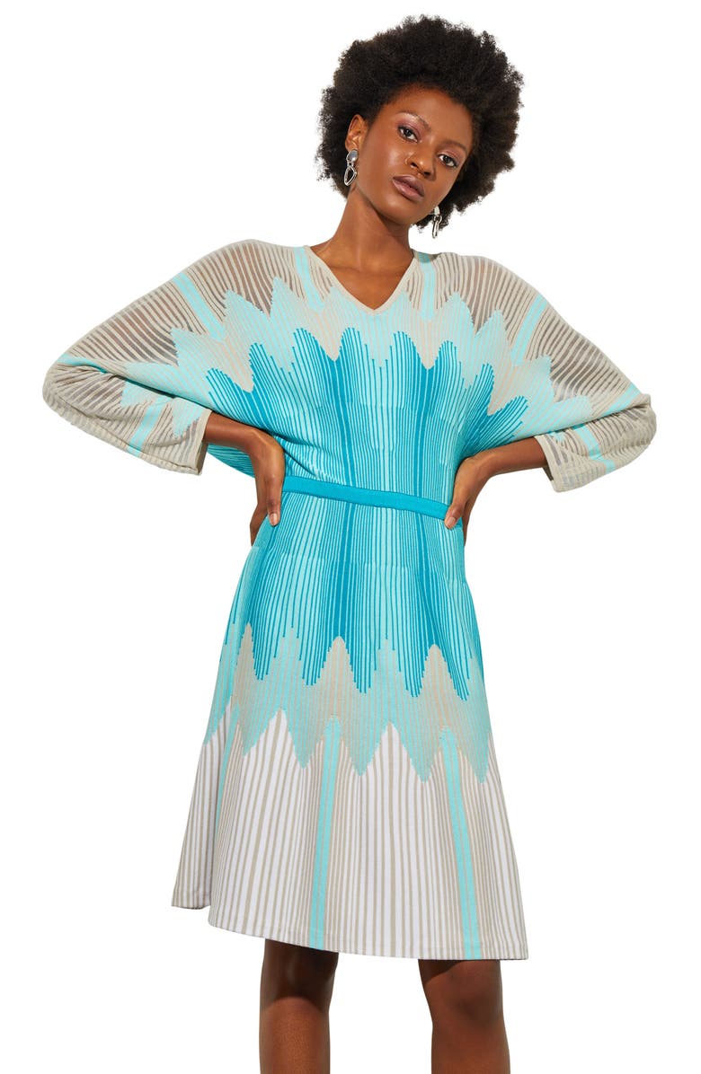 Ming Wang Long Sleeve Knit Minidress, Alternate, color, Oceanfront/Bermuda/Limestone