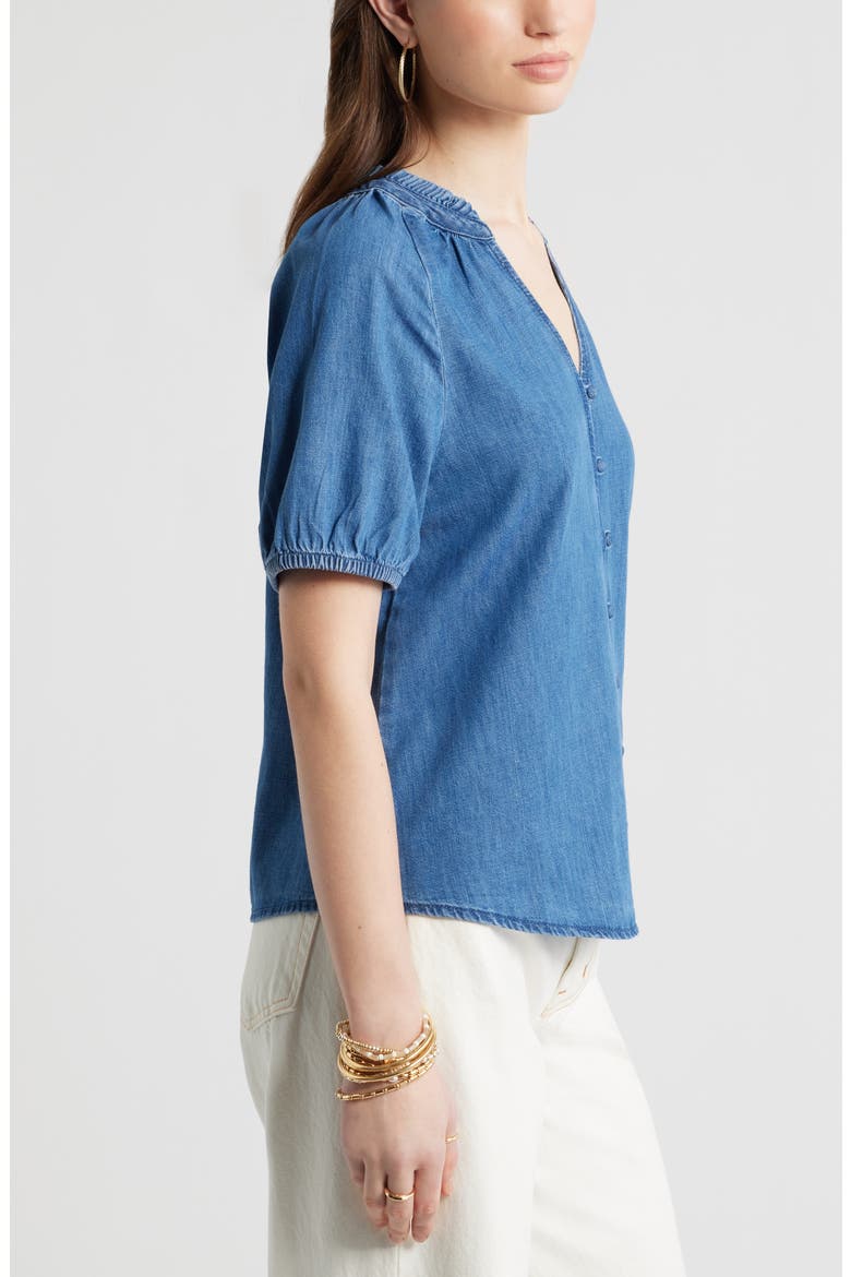 V-Neck Chambray Top, Alternate, color, MEDIUM WASH