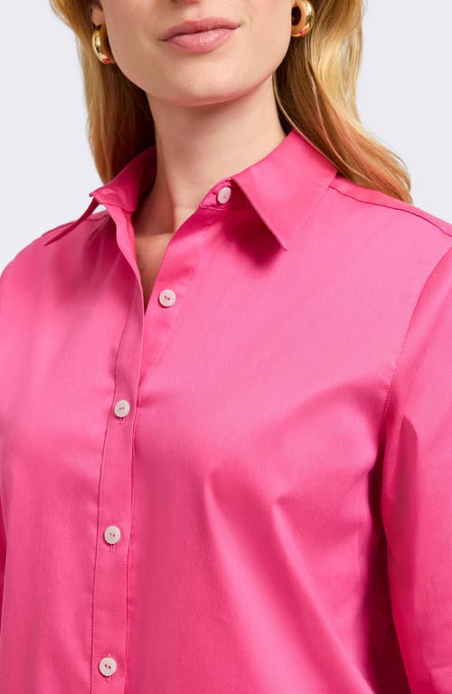 Foxcroft Scarlett Long Sleeved Matte Sateen Shirt In Pink Flambe