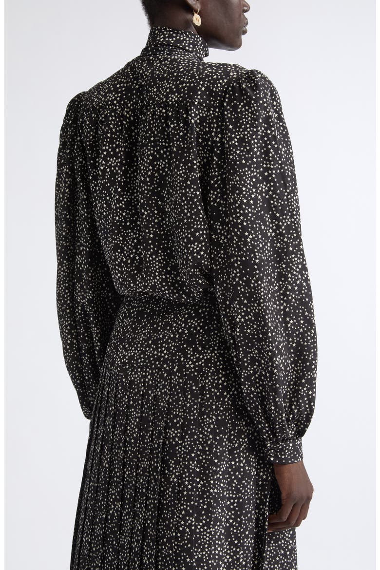 Starry Long Sleeve Silk Minidress, Alternate, color, BLACK/ CREAM