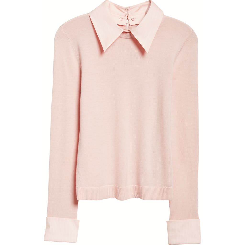 Shop Alice And Olivia Alice + Olivia Porla Collared Stretch Wool Sweater In Shell Pink