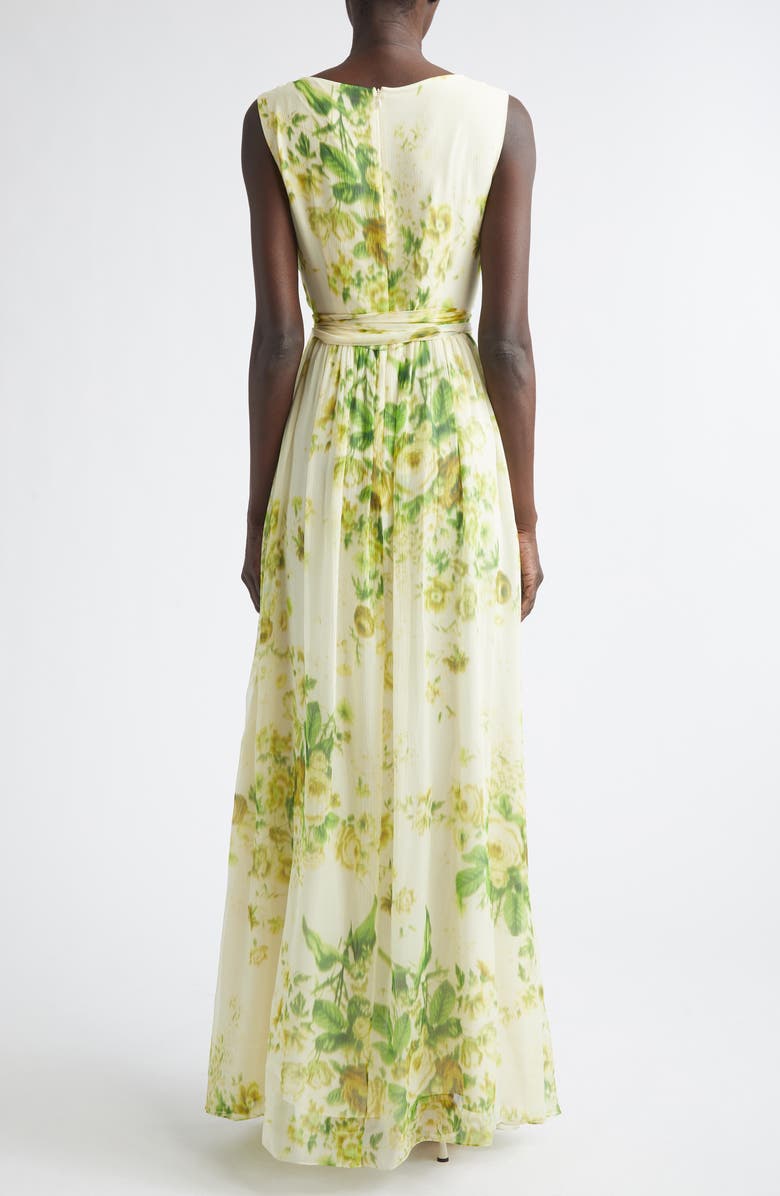 Erdem Floral Print Belted Silk Creponne Gown, Alternate, color, Rose Bouquet Lemongrass