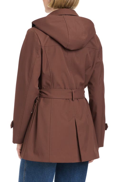 Vince Camuto Double Breasted Hooded Trench Coat In Brown