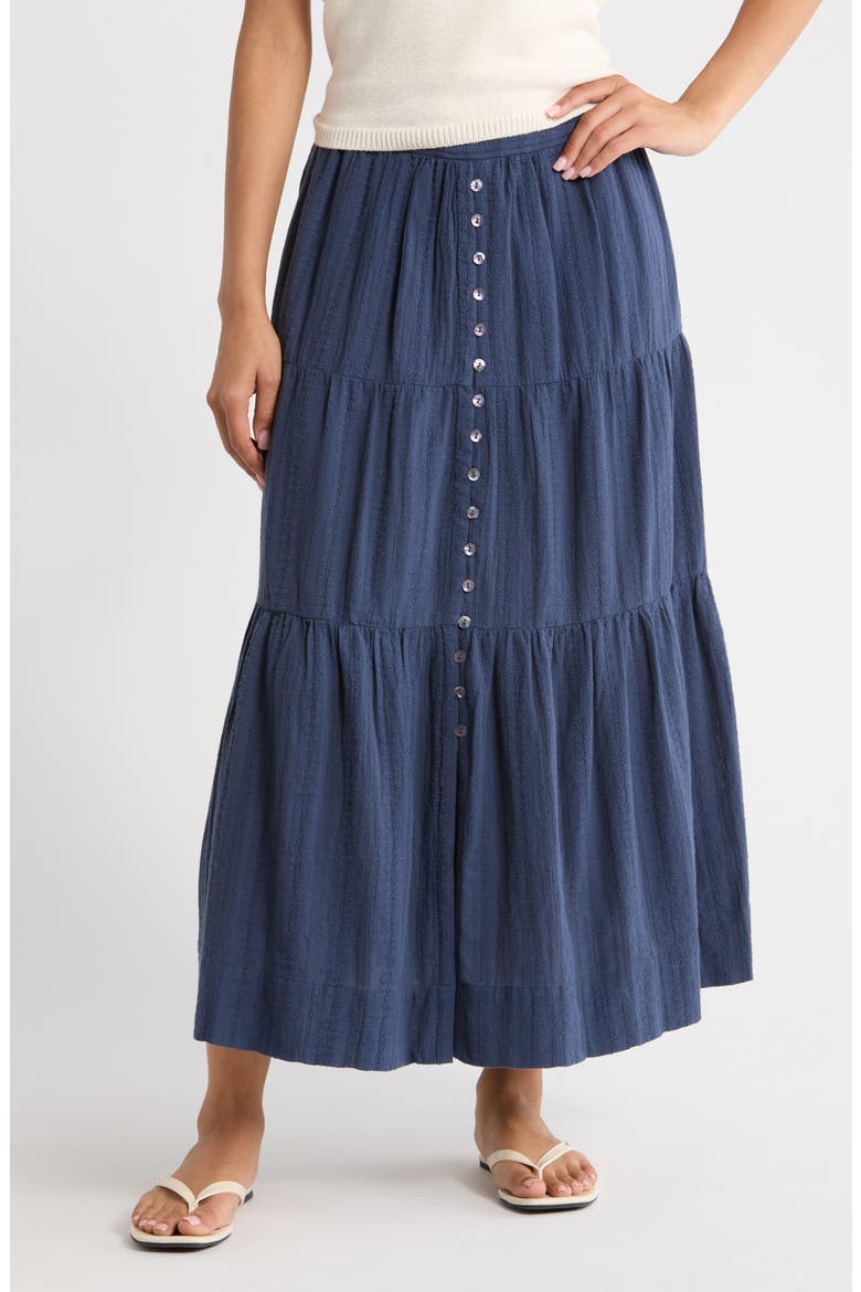 Lana Tiered Cotton Maxi Skirt, Main, color, NAVY