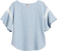 Anne Klein Lace Trim Flutter Sleeve Linen Blend Top