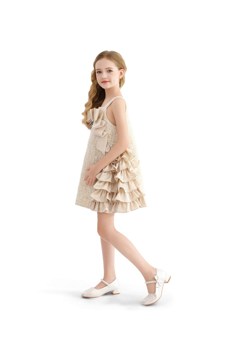 Ruffle Cascade Bow Dress, Alternate, color, Cream