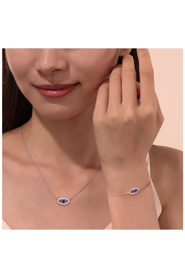 Evil Eye Lab Created Sapphire & Simulated Diamond Pendant Necklace, Alternate, color, BLUE