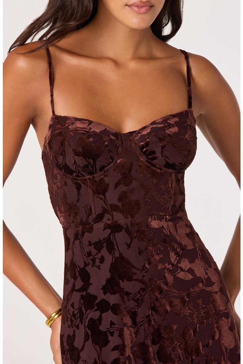 Underwire Burnout Velvet Cocktail Dress, Alternate, color, BROWN