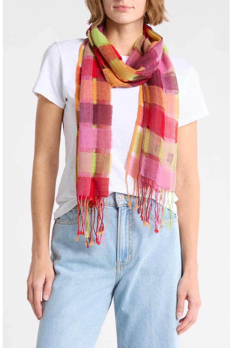 Checkered Scarf, Main, color, RED COMBO