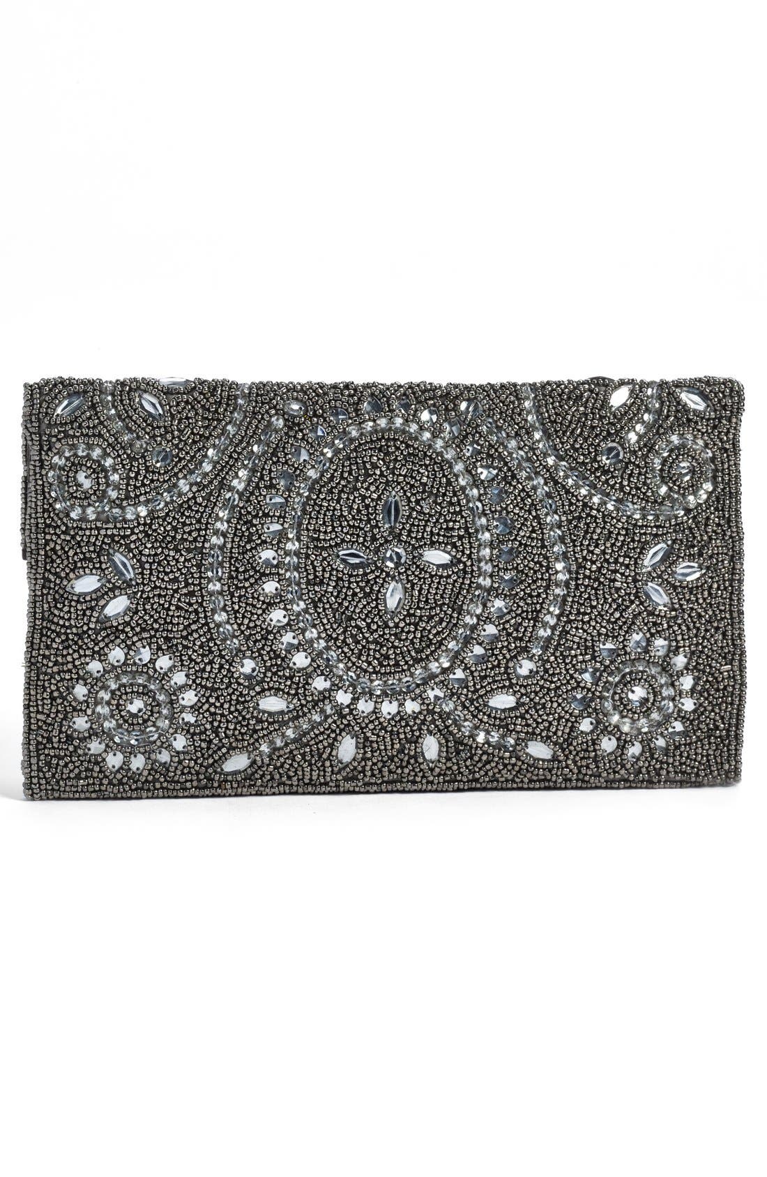 'Swirl' Beaded Clutch, Alternate, color, SILVER