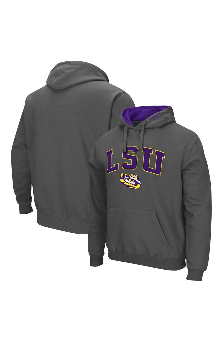 COLOSSEUM Men's Colosseum Charcoal LSU Tigers Arch & Logo 3.0 Pullover Hoodie, Main, color, Charcoal