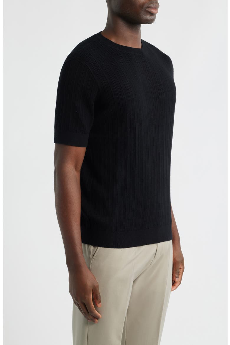 Short Sleeve Cotton & Cashmere Rib Sweater, Alternate, color, SOLID BLACK