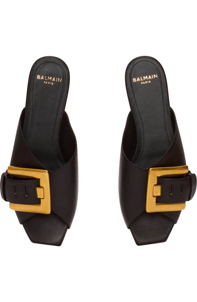 Balmain Anthem flat calfskin leather sandals, Alternate, color, Black