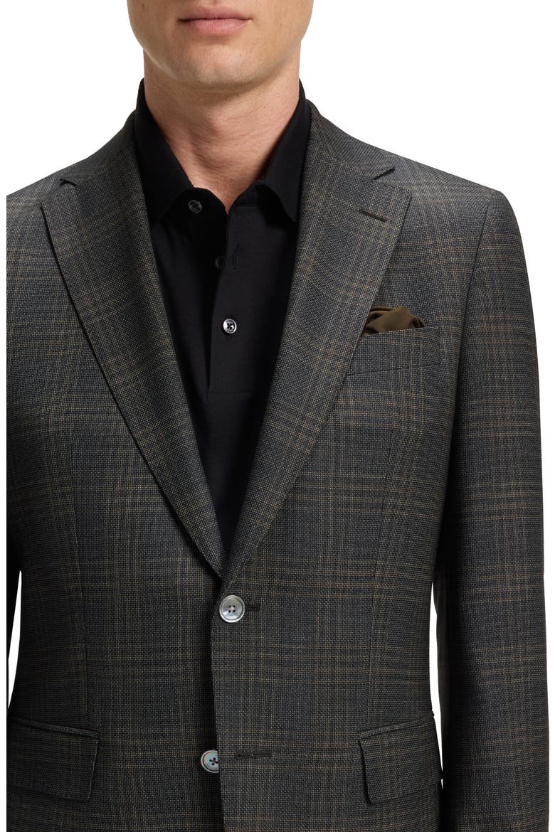 Hutson Slim Fit Slub Black & Brown Check Wool Sport Coat, Alternate, color, BLACK