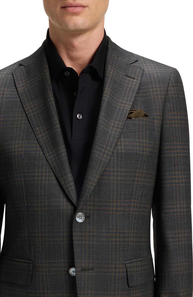 BOSS Hutson Slim Fit Slub Black & Brown Check Wool Sport Coat, Alternate, color, Black