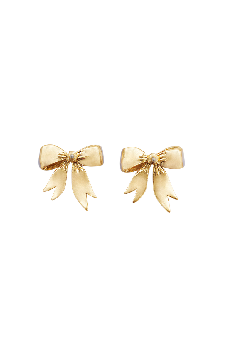 Forget Me Not Bow Stud Earrings, Alternate, color, Gold