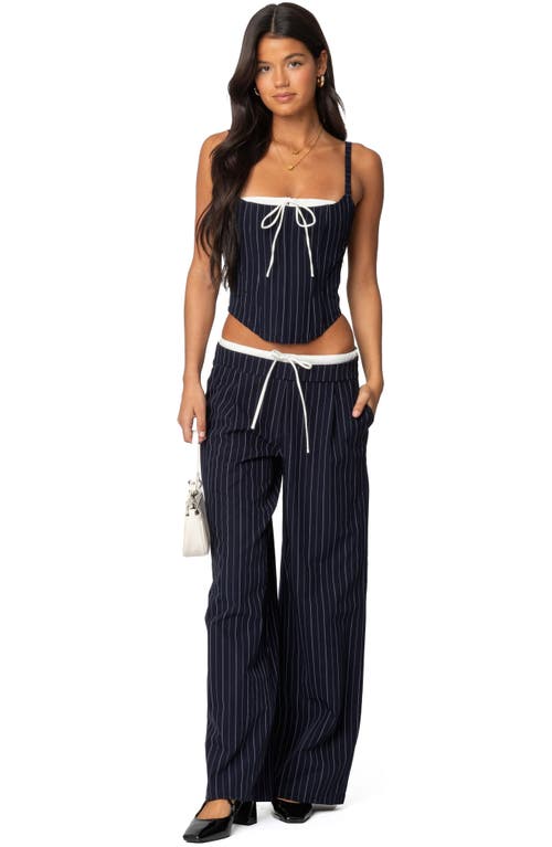 Edikted Pinstripe Peekaboo Drawstring Corset In Navy-and-white