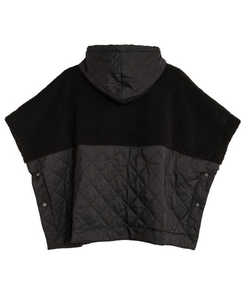 Echo Combo Quilted Hooded Poncho In Black