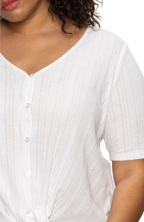 Sanctuary Tie Front Cotton Pointelle Top In White