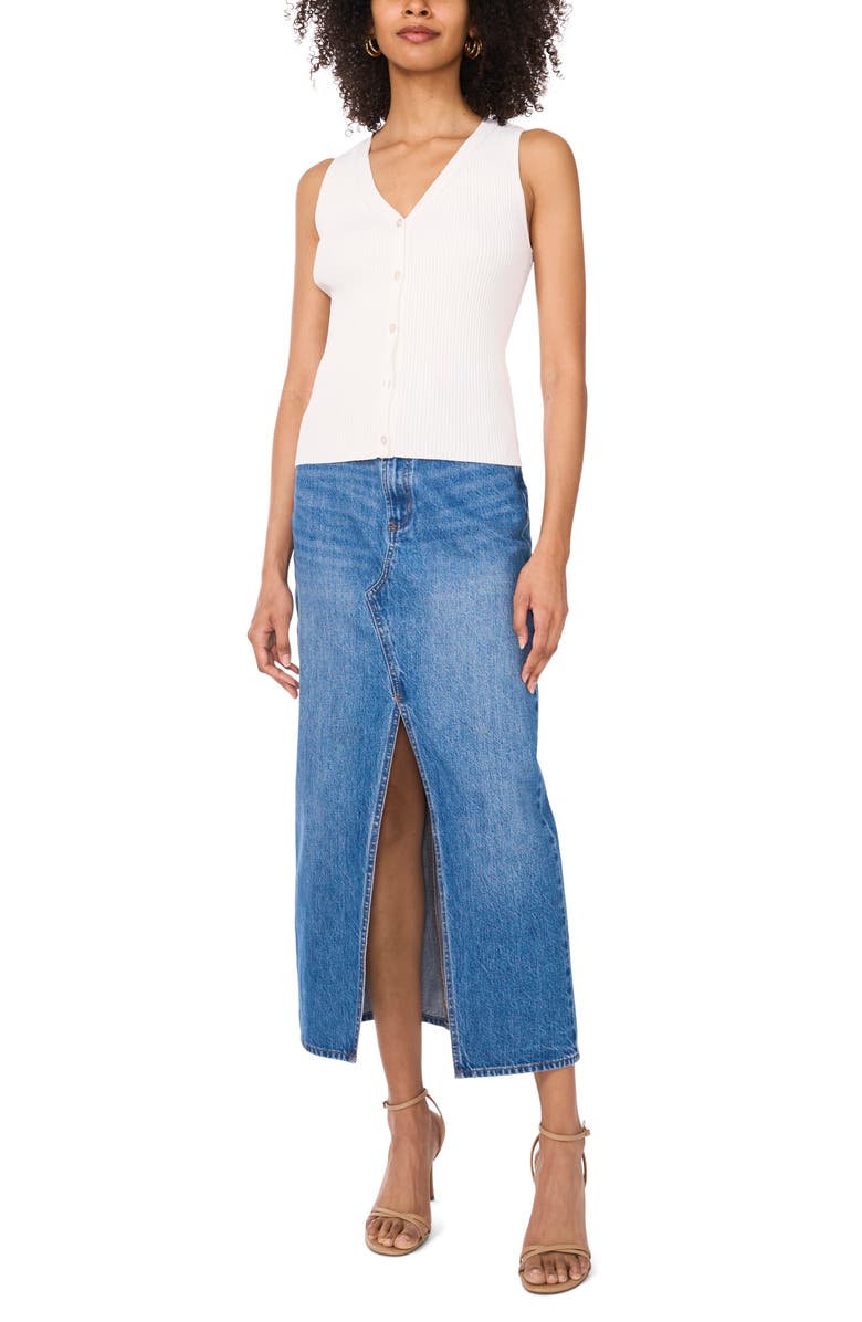 Vince Camuto Rib Button-Up Vest, Alternate, color, Antique White