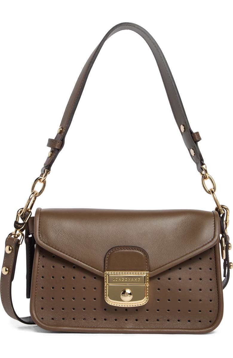 Longchamp Mademoiselle Calfskin Leather Shoulder Bag, Main, color, Khaki