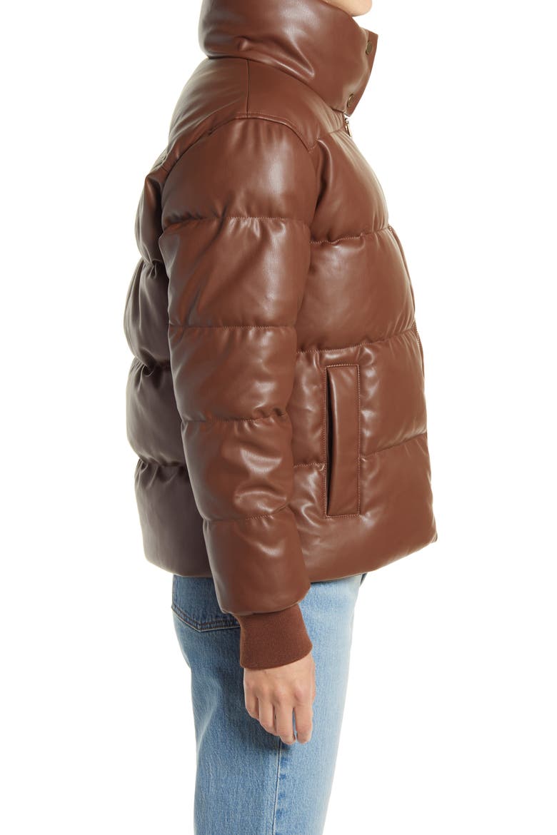 Faux Leather Puffer Jacket, Alternate, color, BROWN