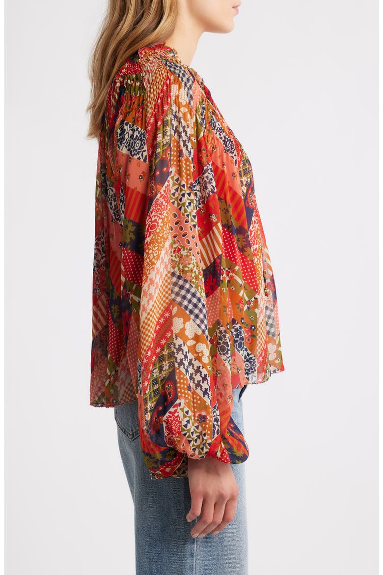 Meredith Smocked Top, Alternate, color, PATCHWORK HERRINGBONE PRINT