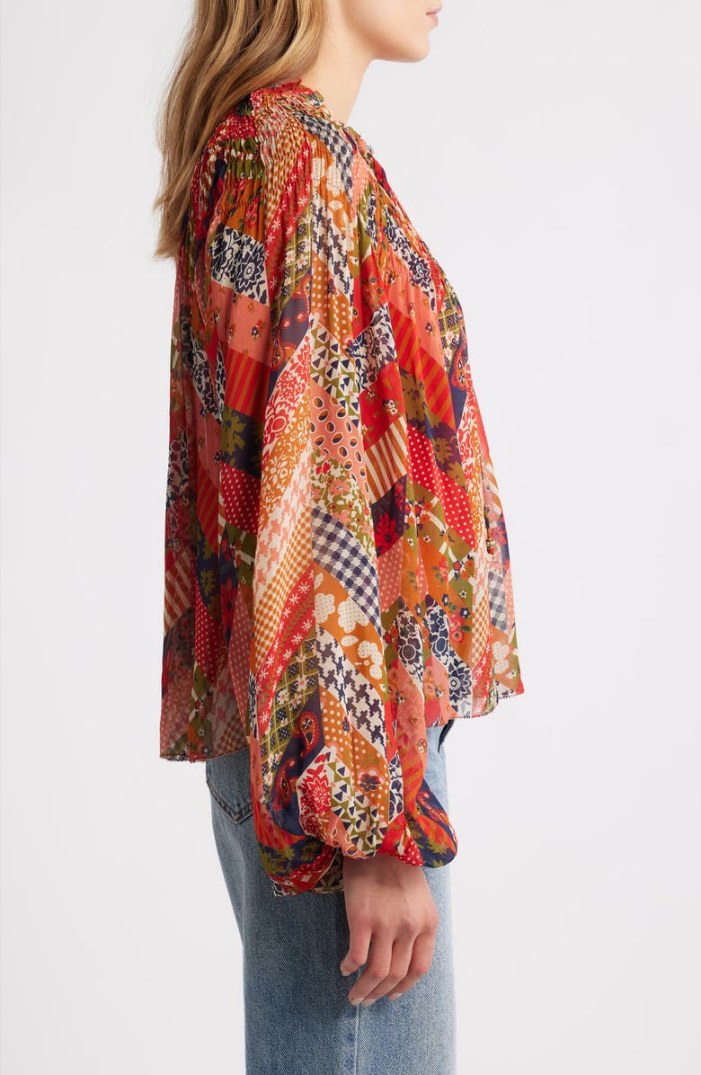 LOVE THE LABEL Meredith Smocked Top, Alternate, color, Patchwork Herringbone Print