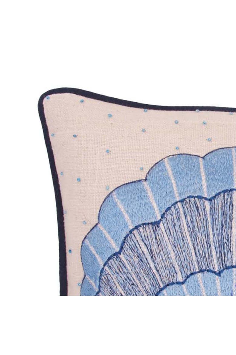 Abstract Oceanic Blue Shell Graphic Print Embellished Throw Pillow, 10" x 10", Alternate, color, Blue