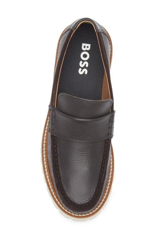 Hugo Boss Boss Tirian Penny Loafer In Dark Brown